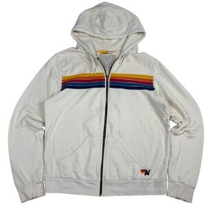 Aviator Nation 5-Stripe Rainbow Zip Up Hoodie Cream White XL Unisex Sweatshirt